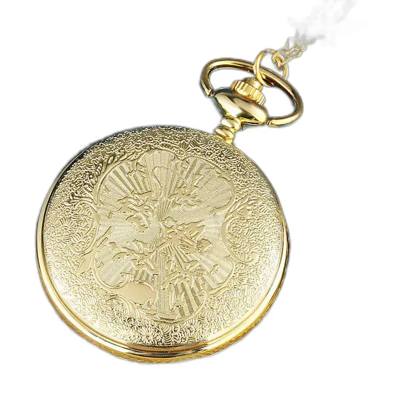Zakhorloge met blauwe vis en witte parel, sierlijk gouden zakhorloge