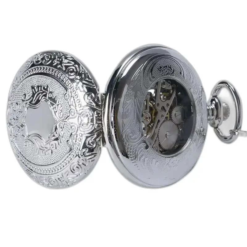Royal Silver zakhorloge met zichtbaar mechanisme en chique jagerskast