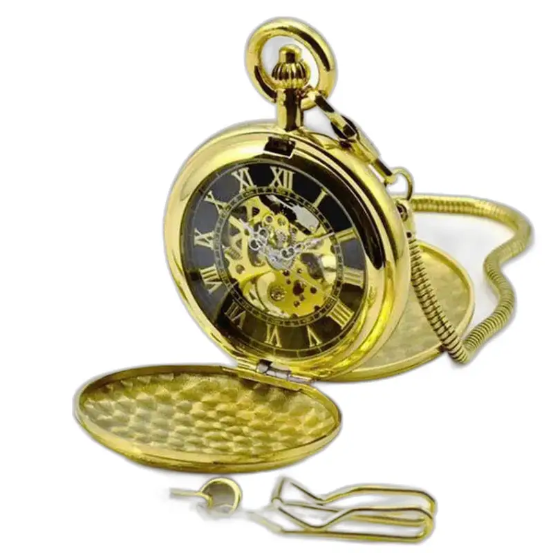 Royale dubbel mechanisch luxe zakhorloge met gouden afwerking en verfijnde details