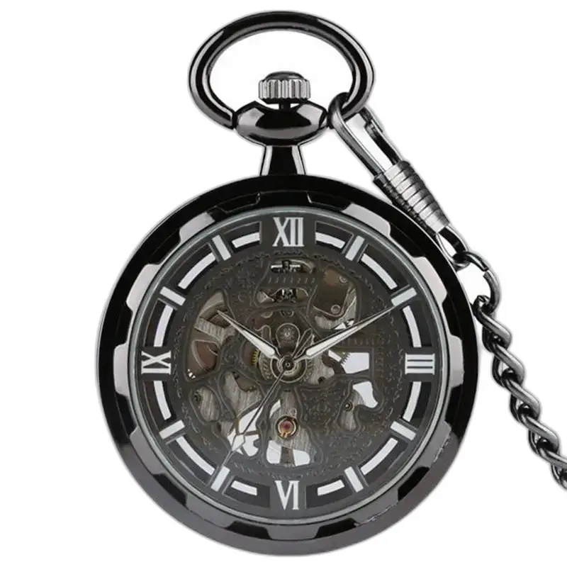 Chique mechanisch skeletzakhorloge met ketting en elegant zwart design