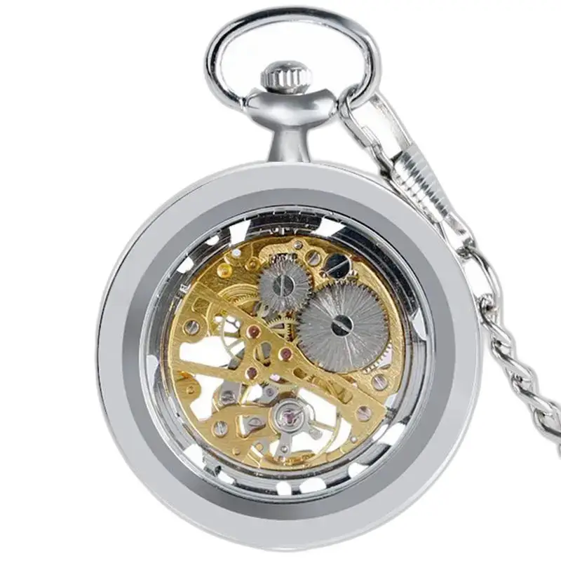 Zilver mechanisch skeletzakhorloge met ingewikkelde en elegante details