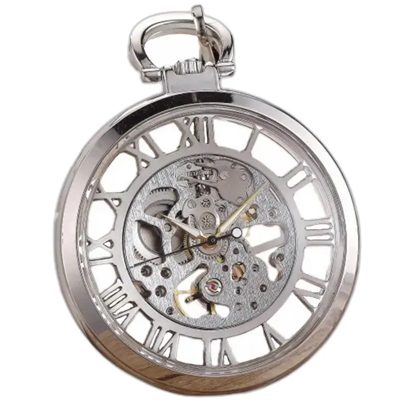 Luxe mechanisch skeletzakhorloge met zilveren kast en zichtbaar mechanisme