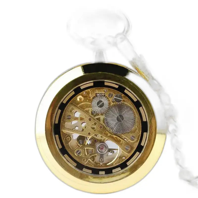 Luxe heren mechanisch skeletzakhorloge met gouden wijzerplaat en verfijnde details
