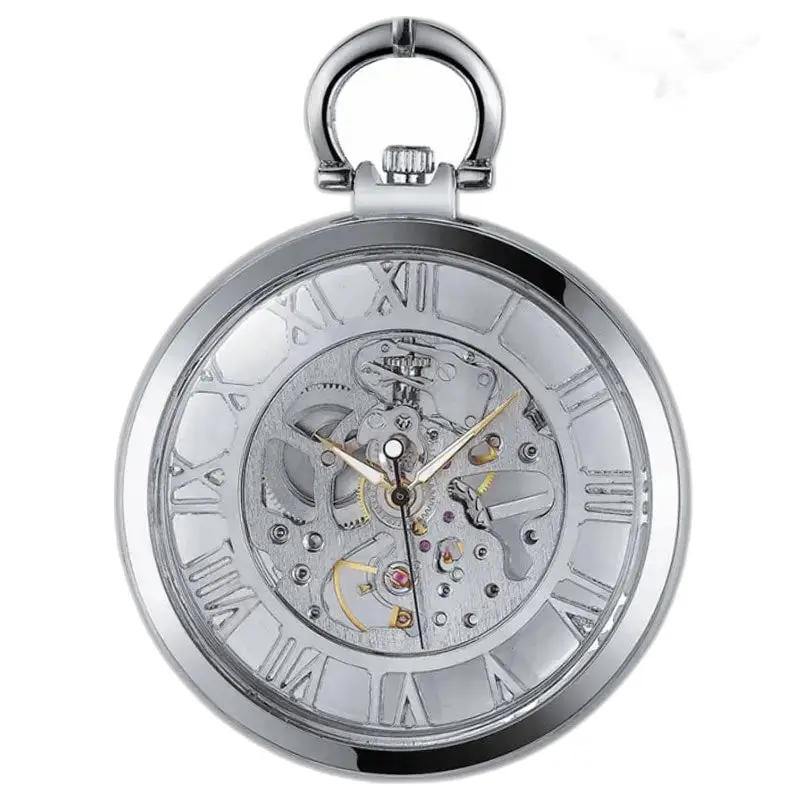 Luxe zilveren mechanisch skeletzakhorloge met elegant en verfijnd ontwerp