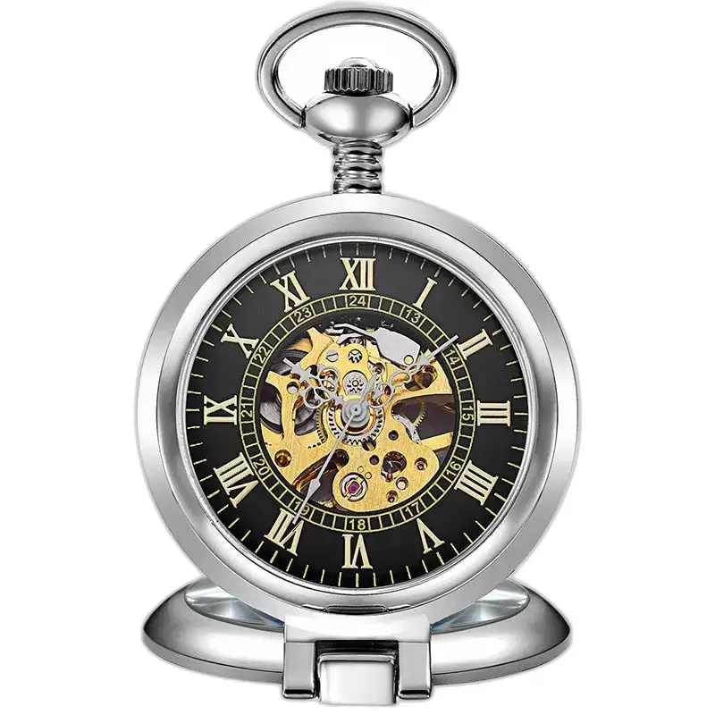 Montre à Gousset Squelette Mécanique Luxe Or, poche antique squelette en acier argenté