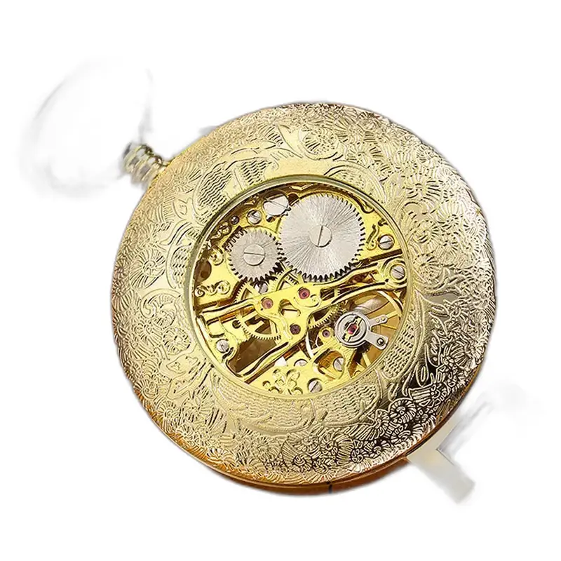 Luxe gouden mechanisch skeletzakhorloge, antiek skeletzakhorloge met gouden mechanisme