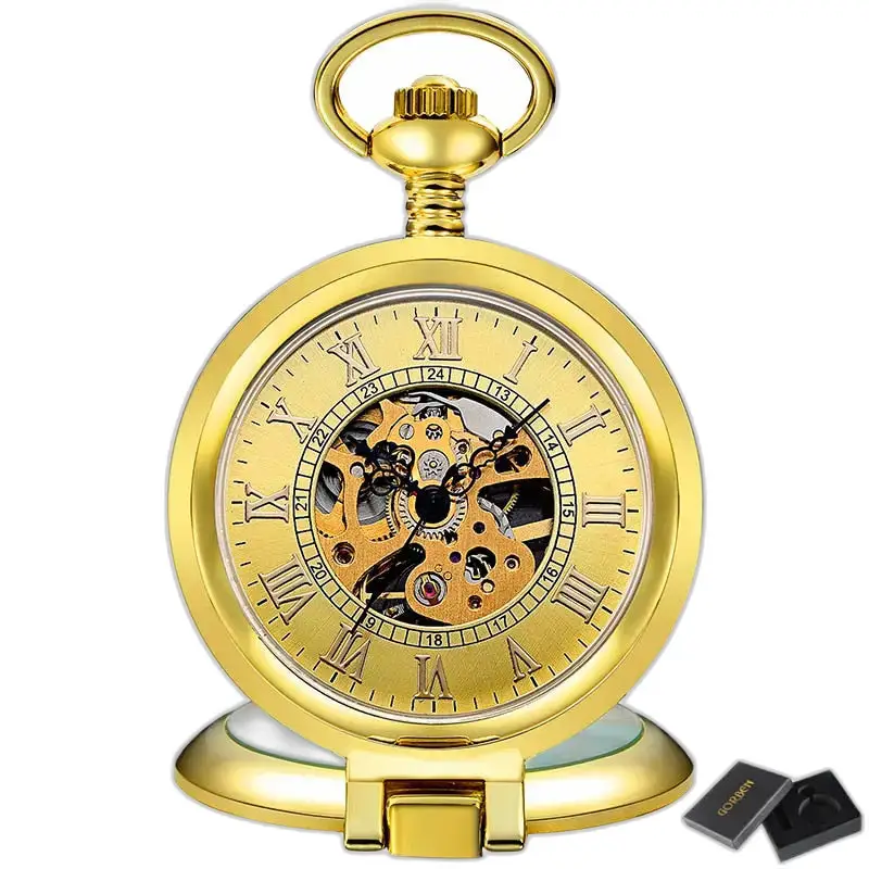 Luxe gouden mechanisch skeletzakhorloge, elegante antieke gouden skeletzak