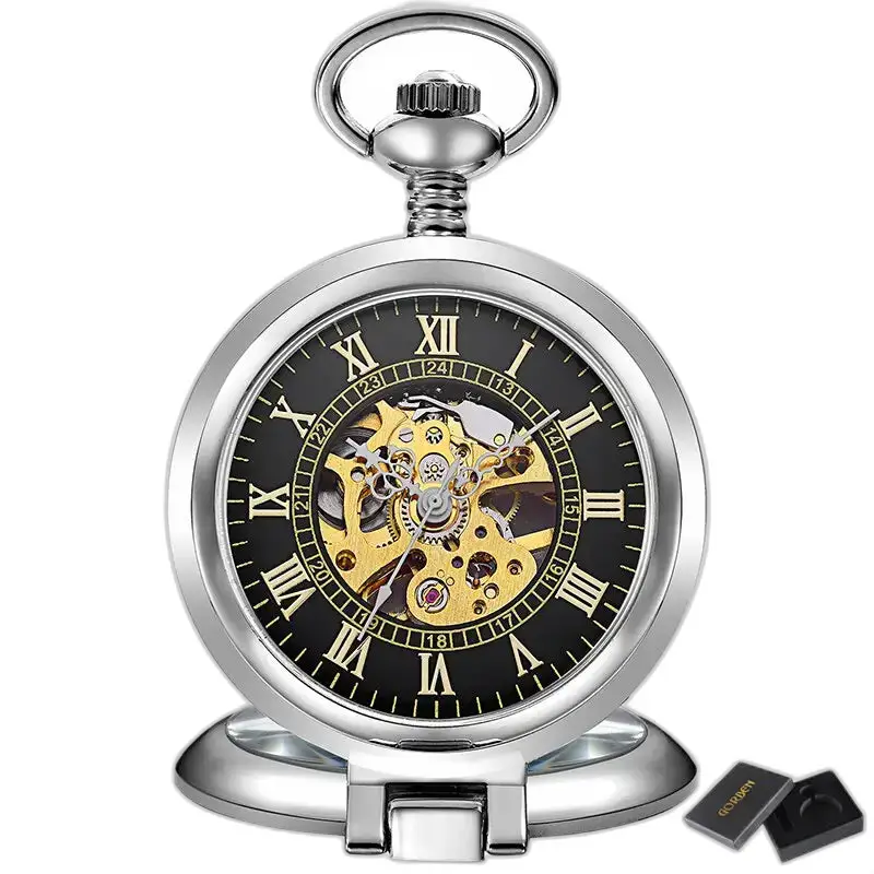 Luxe gouden mechanisch skeletzakhorloge, antieke zilveren skeletzak