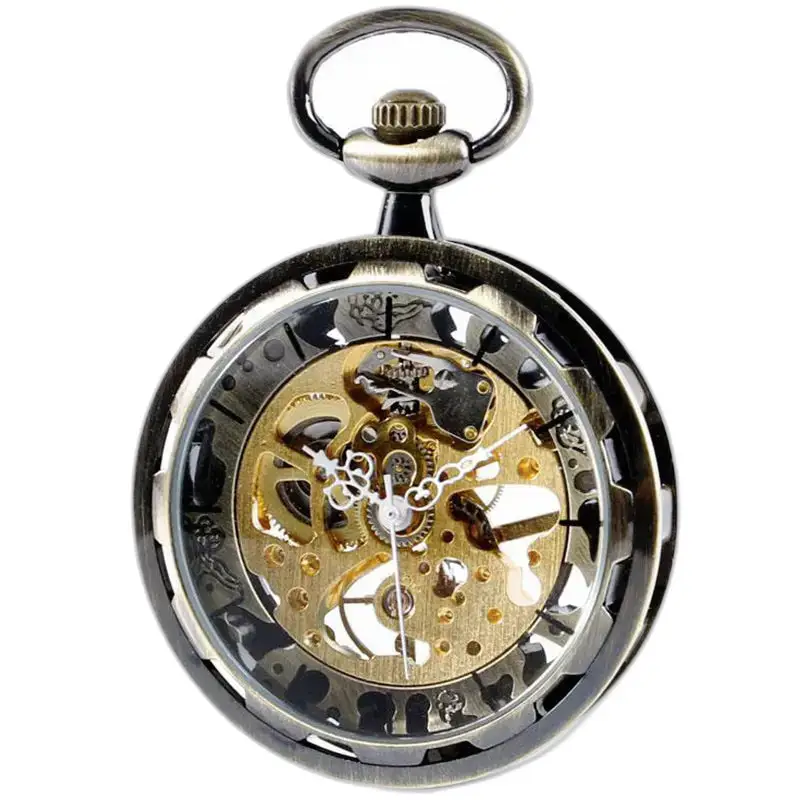 Modern zakhorloge met skeletzak en bronzen mechanisch uurwerk