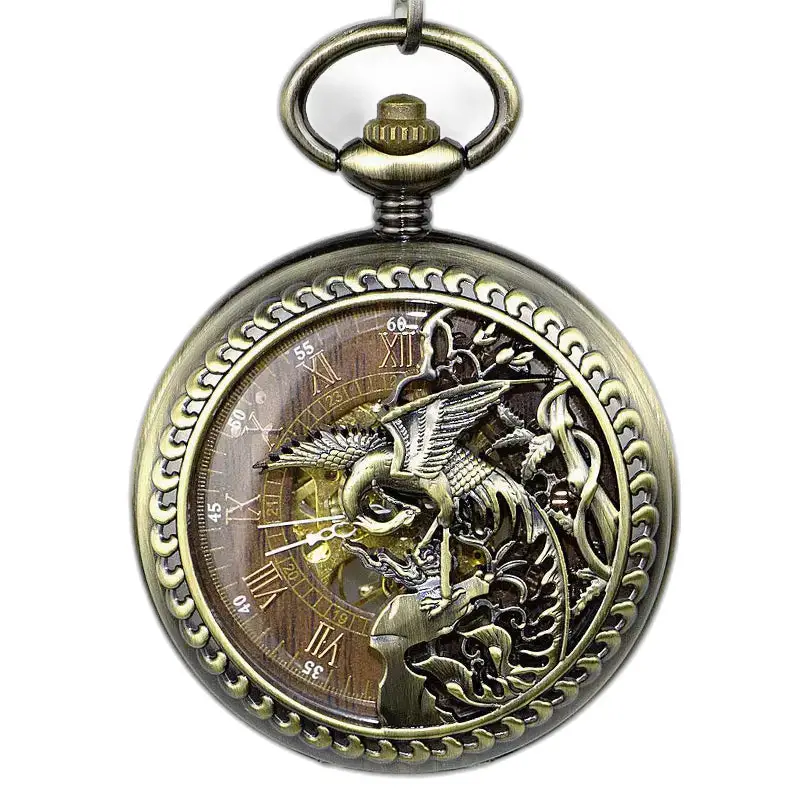 Phoenix skeletzakhorloge van roestvrij staal met sierlijk bronzen ontwerp