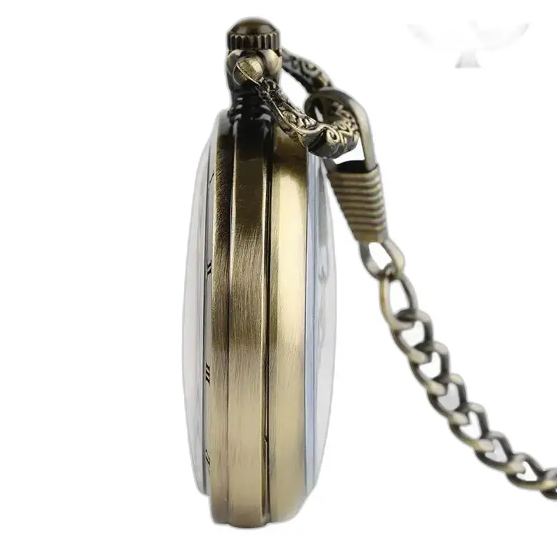 Luxe rond skeletzakhorloge in antiek brons met elegante ketting