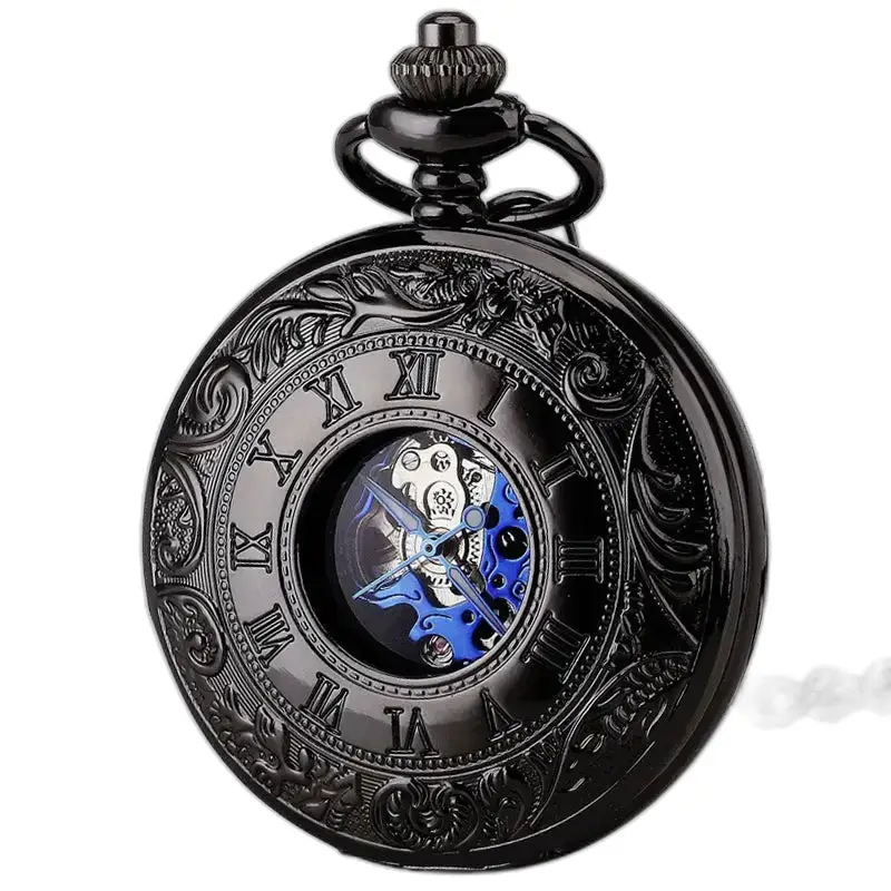 Steampunk Double Demi Chasseur Chique zakhorloge met een zwart sierlijk design