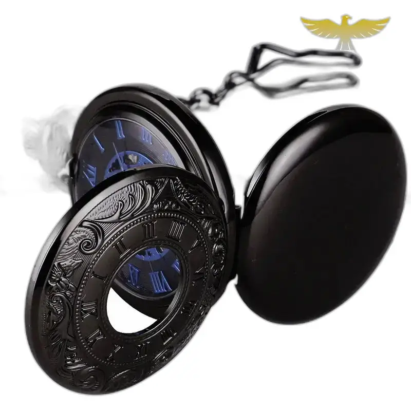 Steampunk dubbel demi chasseur chic zakhorloge met elegante zwarte ketting