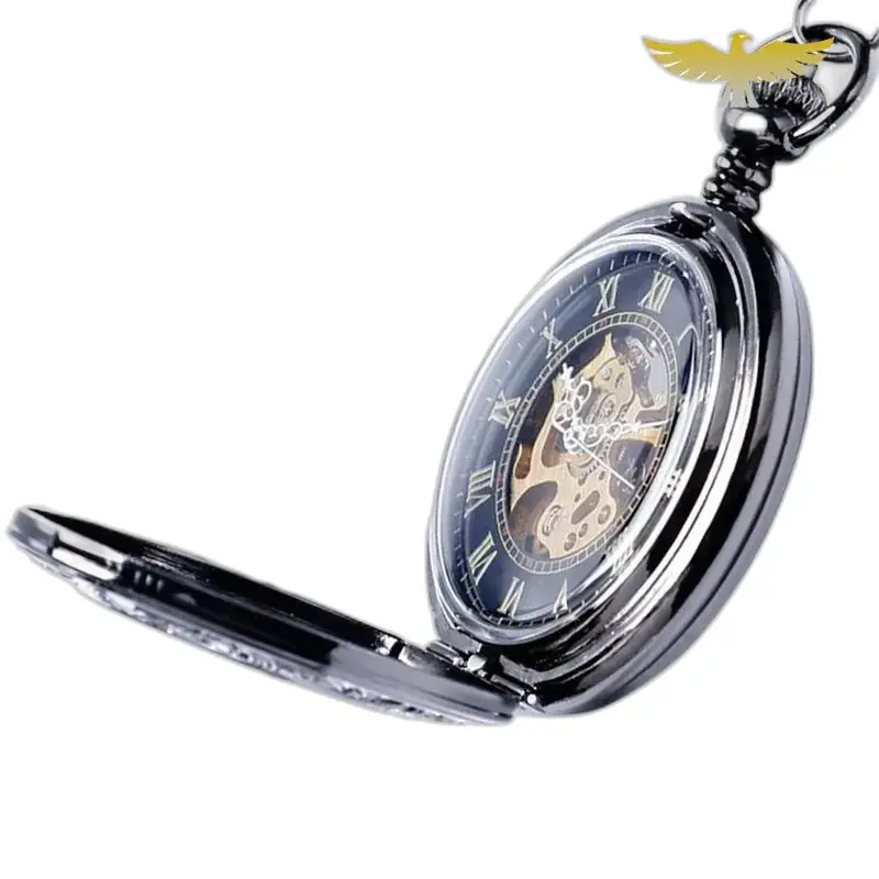 Steampunk Luxe zakhorloge met zichtbaar mechanisme in elegante horlogedoos