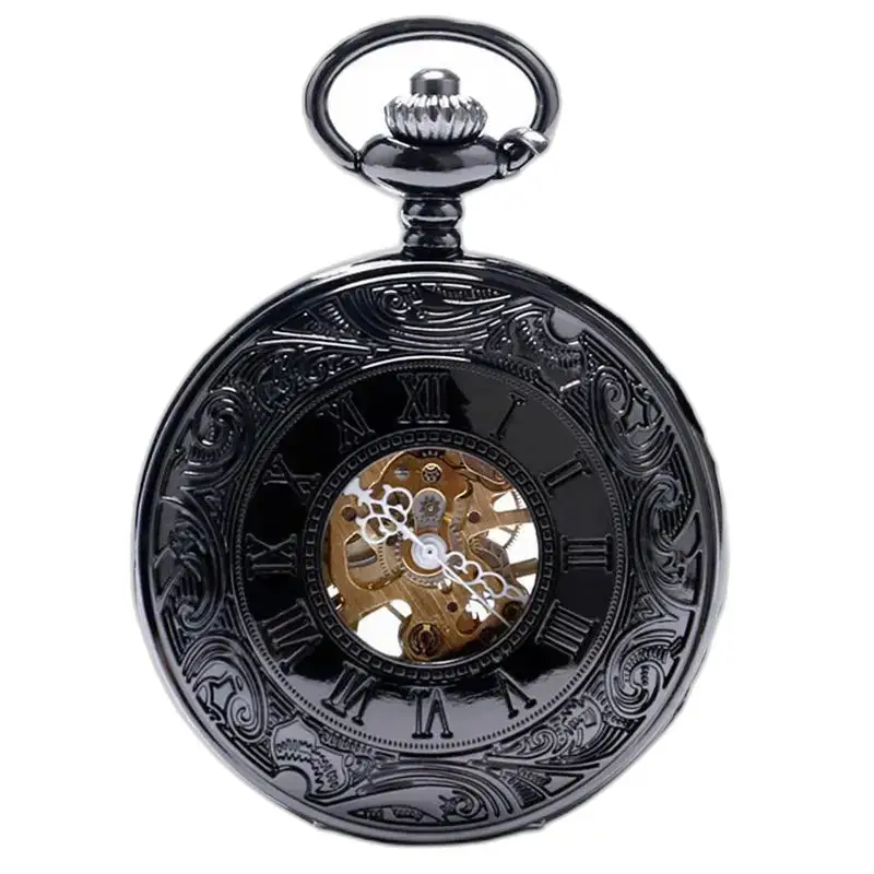 Luxe zwart steampunk zakhorloge in elegante horlogedoos