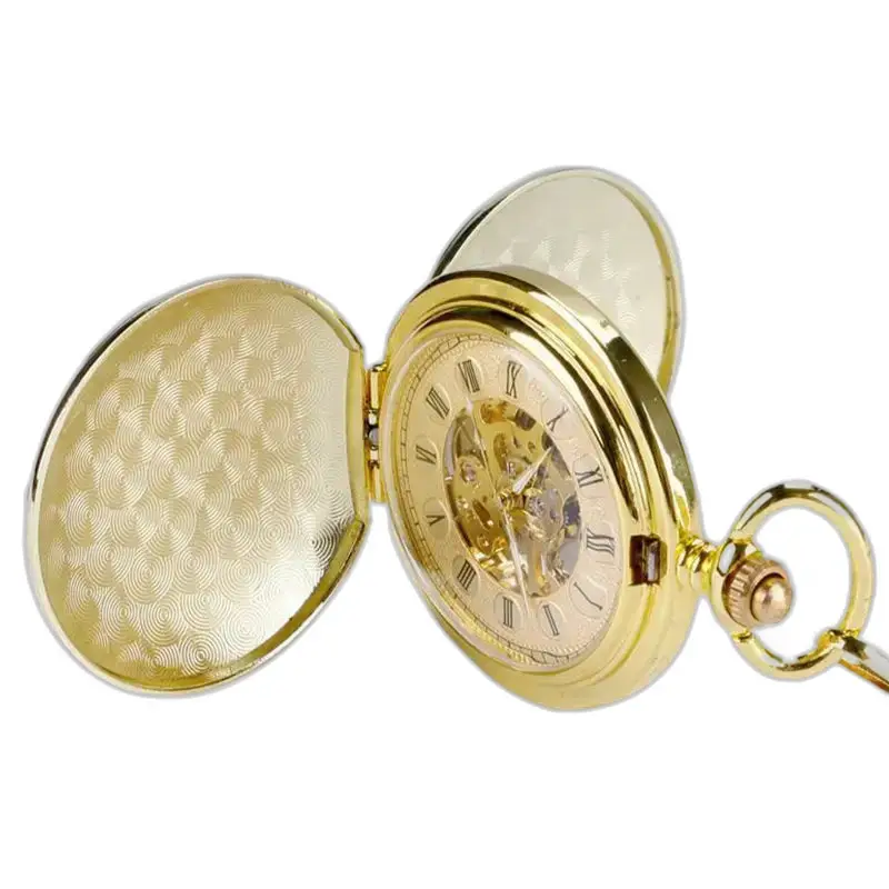 Gouden zakhorloge, chique stijl, elegant vormgegeven heren dubbele klep