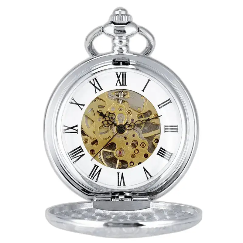 Heren dames Demi Hunter-stijl zakhorloge met een mechanische zilveren wijzerplaat