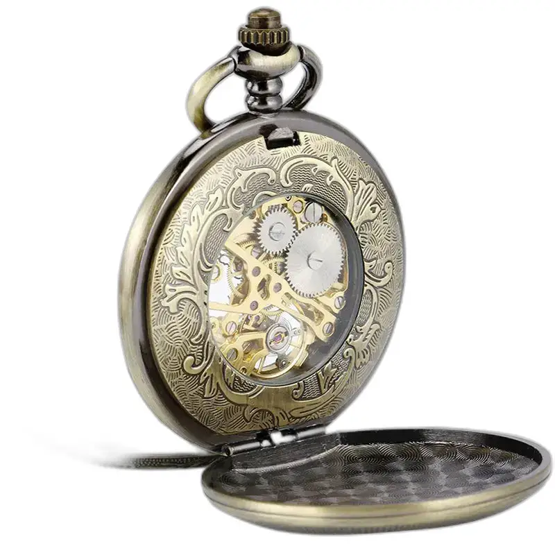Demi Chasseur-stijl zakhorloge met zichtbaar sierlijk bronzen mechanisme