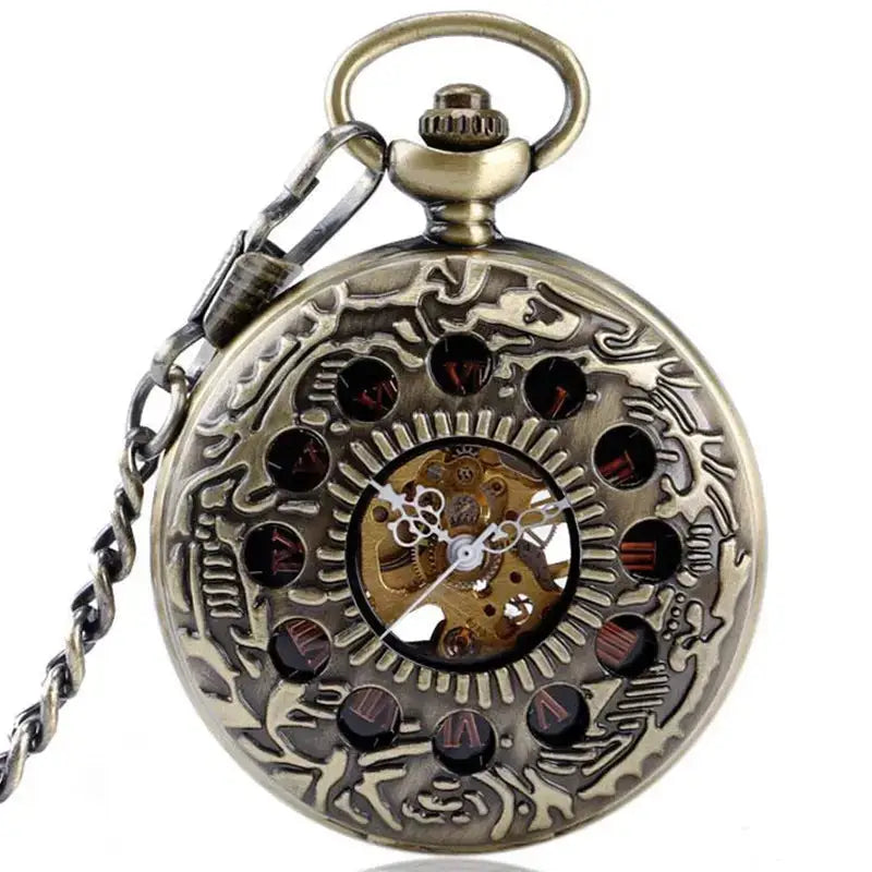 Vintage stijl sierlijk bronzen zakhorloge met interne mechanismen