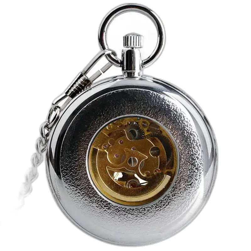 Vintage zilveren automatisch zakhorloge met zichtbaar mechanisme en luxe design