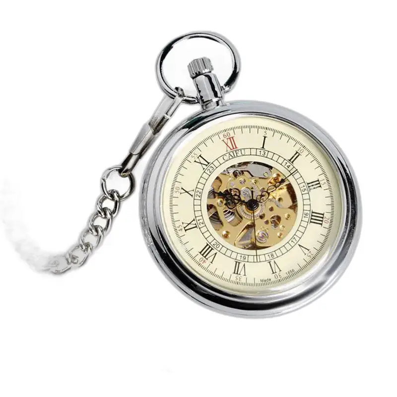 Vintage Automatisch Zilver Luxe Nom Zakhorloge met een zilveren kast