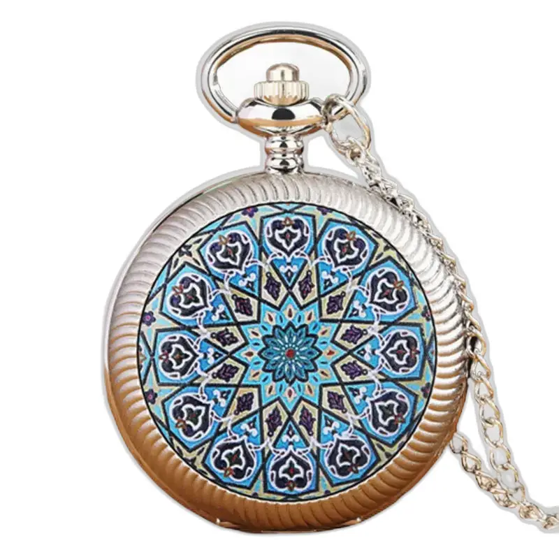 Zakhorloge met blauw geometrisch ontwerp en rood bloemmotief