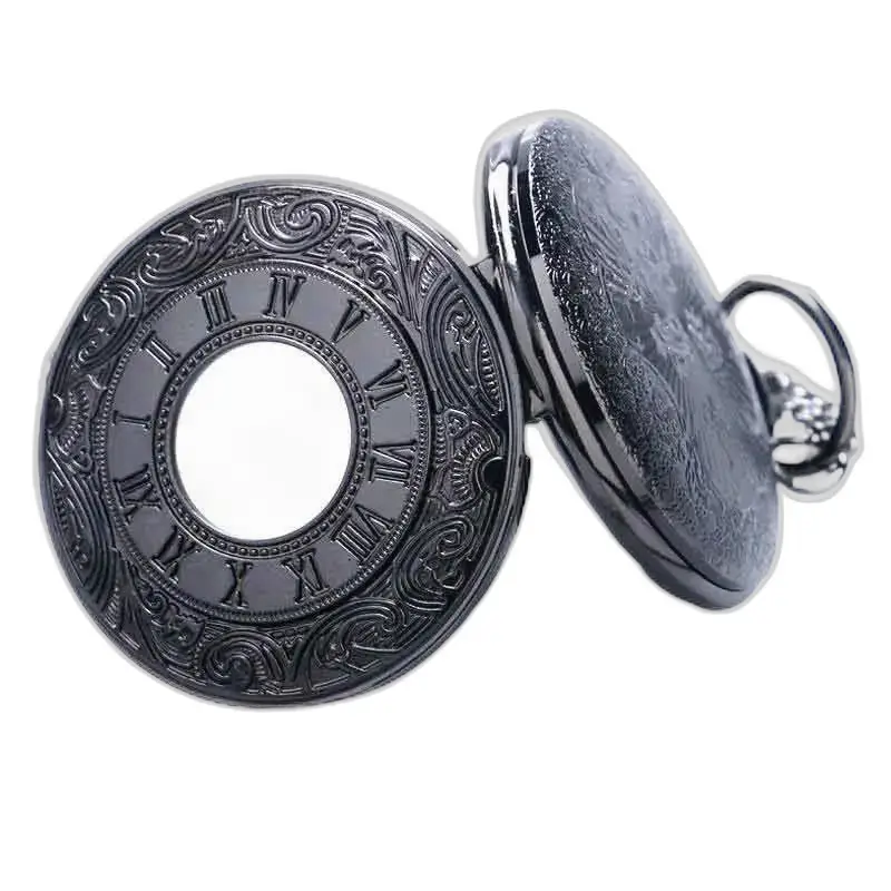 Steampunk Cobalt Zakhorloge, elegant zwart en versierd model