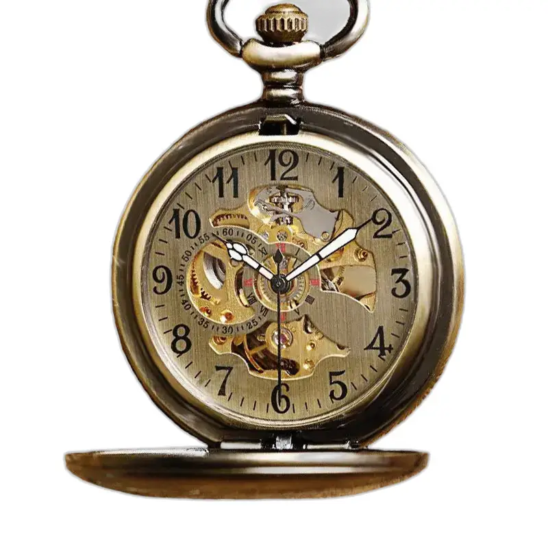 Antiek vintage zakhorloge met zichtbare tandwielen voor mannen en vrouwen