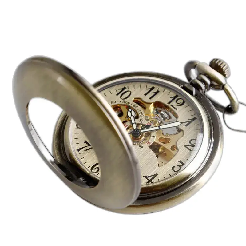 Antiek vintage heren dames zakhorloge met open bronzen toon