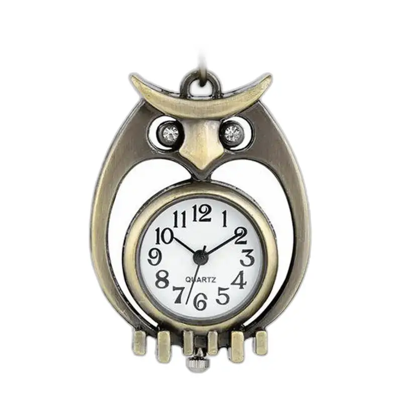 Vintage Bronzen Uilhorloge met Ketting, uilvormige hanger
