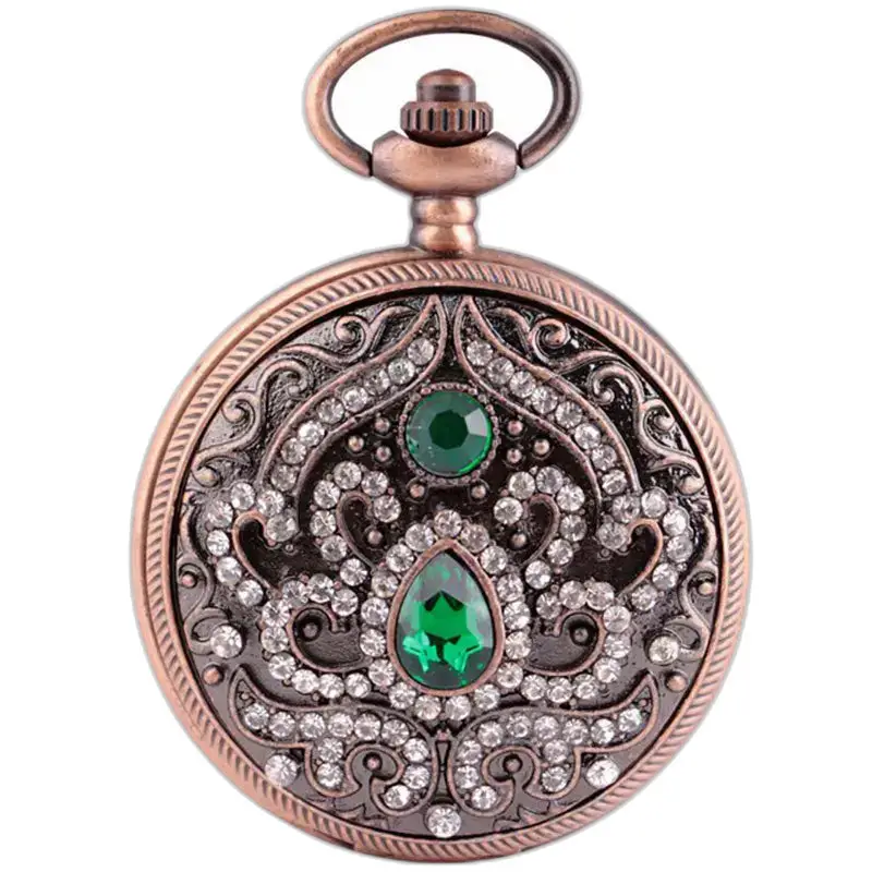 Quartz kettinghorloge versierd met elegante groene en bronzen edelstenen