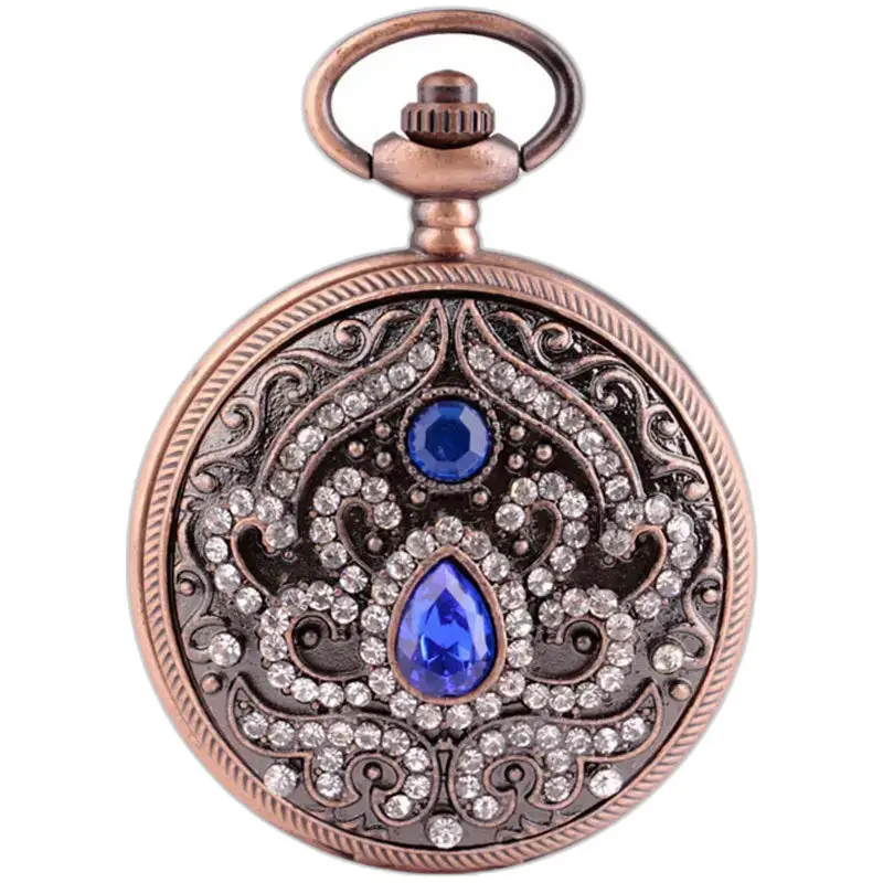 Quartz kettinghorloge versierd met kostbare blauwe stenen, elegant en verfijnd