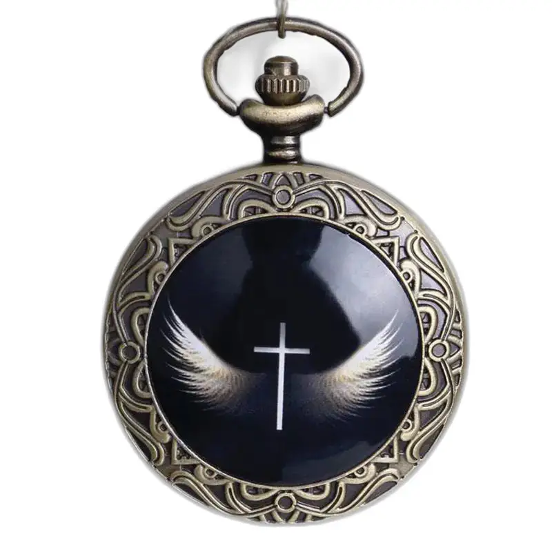 Trendy Angel Wing kettinghorloge met vintage kettinghorloge, kruis en vleugels