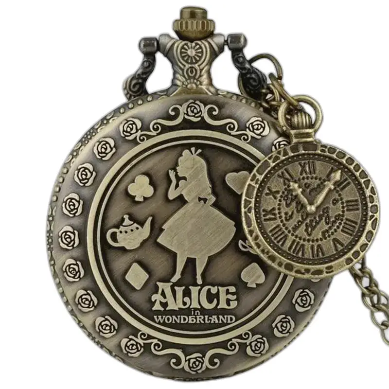 Vintage Alice kettinghorloge voor dames en heren met Alice in Wonderland geïnspireerd kettinghorloge