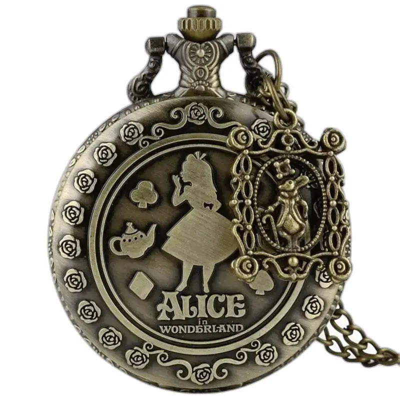Vintage Alice kettinghorloge voor dames en heren met Alice in Wonderland geïnspireerd kettinghorloge