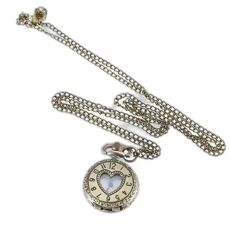 Antiek kettinghorloge met gegraveerd hart, uniek en elegant hangerhorloge