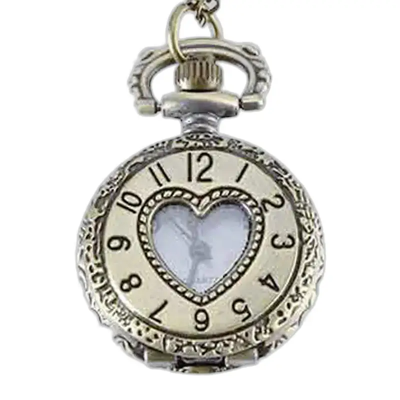 Antiek kettinghorloge met gegraveerd hart, elegant vintage metalen hangerhorloge