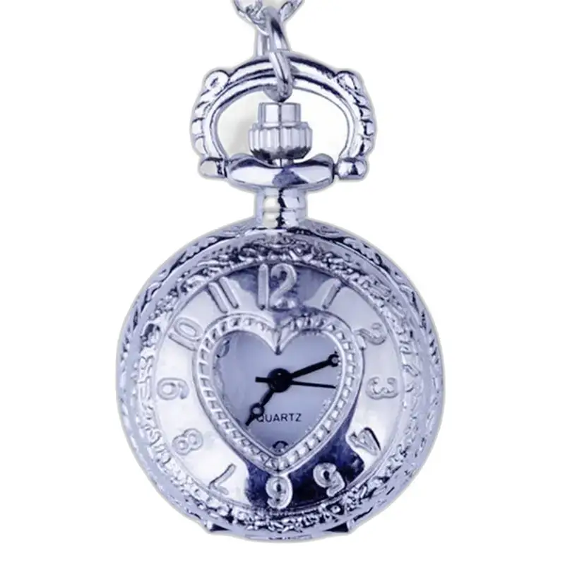 Antiek vintage zilveren bronzen hartkettinghorloge met hartvormige zilveren kast