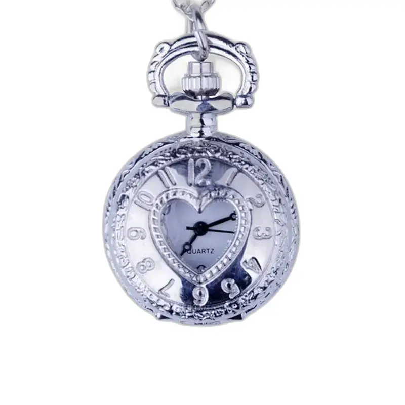 Antiek hartkettinghorloge, vintage zilverbrons met hartvormig kettinghorloge