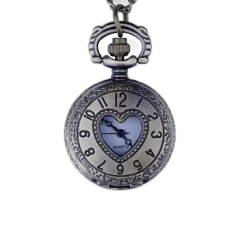 Antiek hartkettinghorloge Vintage zilverbrons met hartvormige ketting