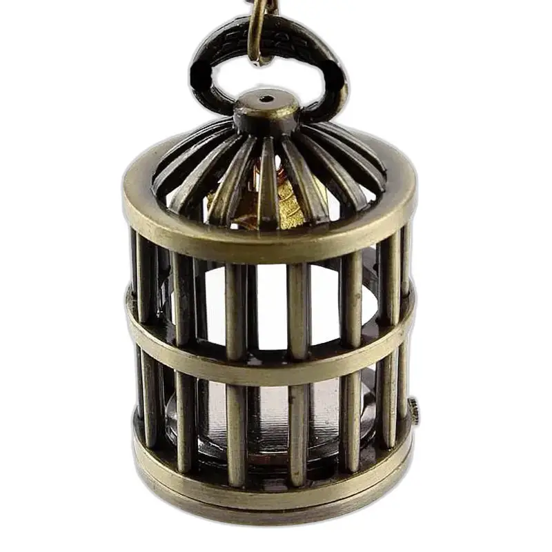 Bronzen Spider kettinghorloge met vogelkooihanger en stalen armband