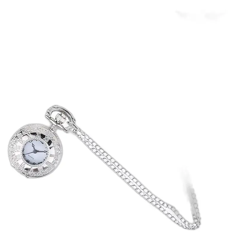 Vintage zilveren klepel open kettinghorloge met zilveren filigraan ketting