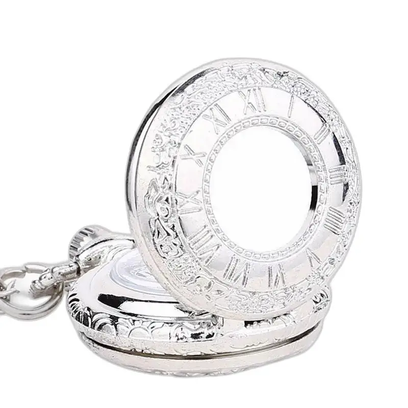 Vintage zilveren kettinghorloge met zilveren horloge en elegante Romeinse cijfers