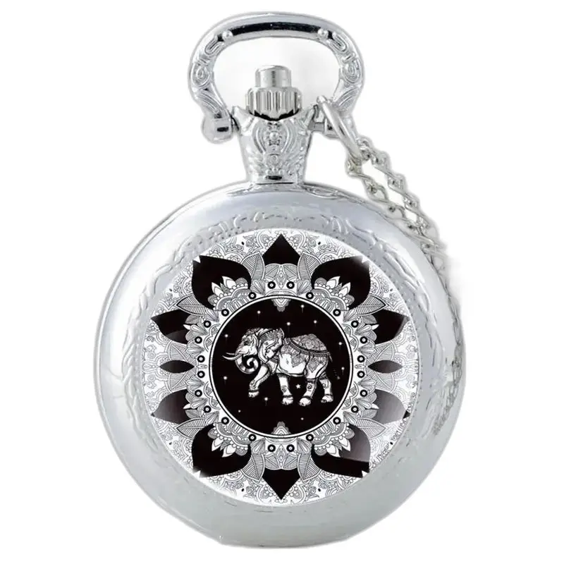 Elegant Boheems kettinghorloge met zilveren olifant in vintage design
