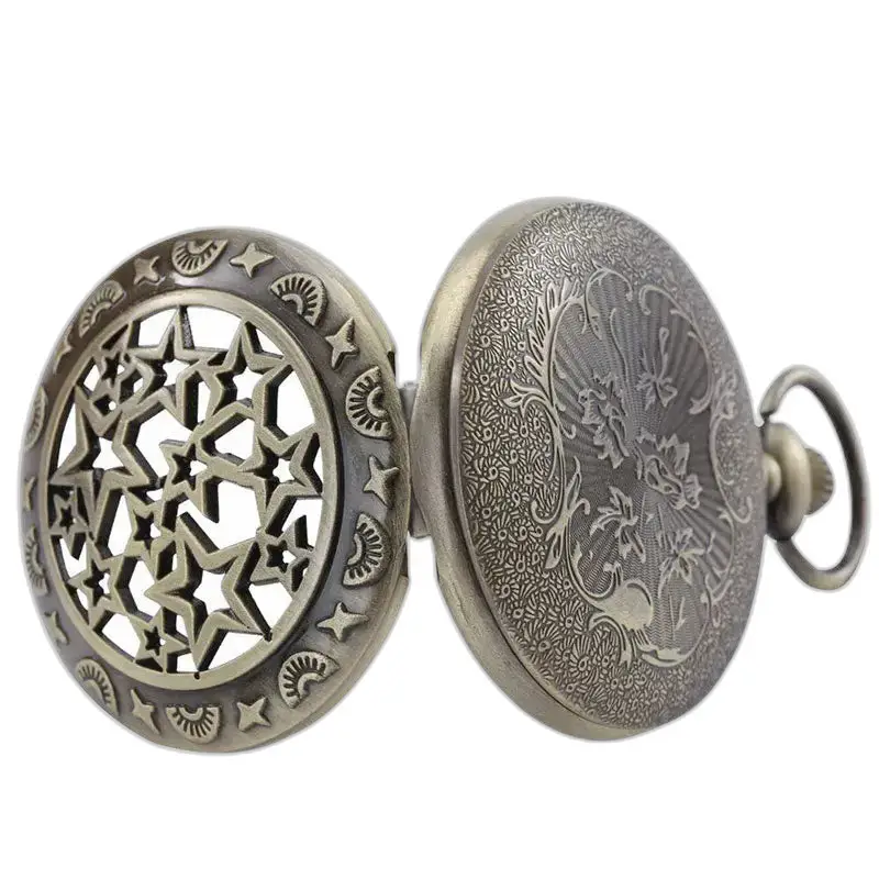 Bronzen vijfsterren retro dameskettinghorloge met elegant kettinghorloge in antiek