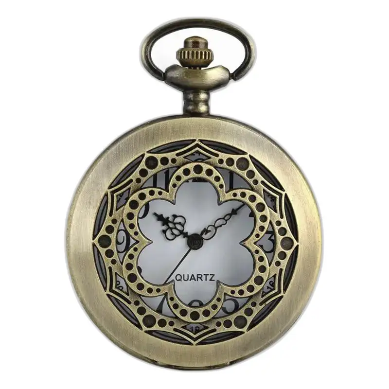 Retro geometrisch bloem bronzen kettinghorloge met antieke bronzen stijl