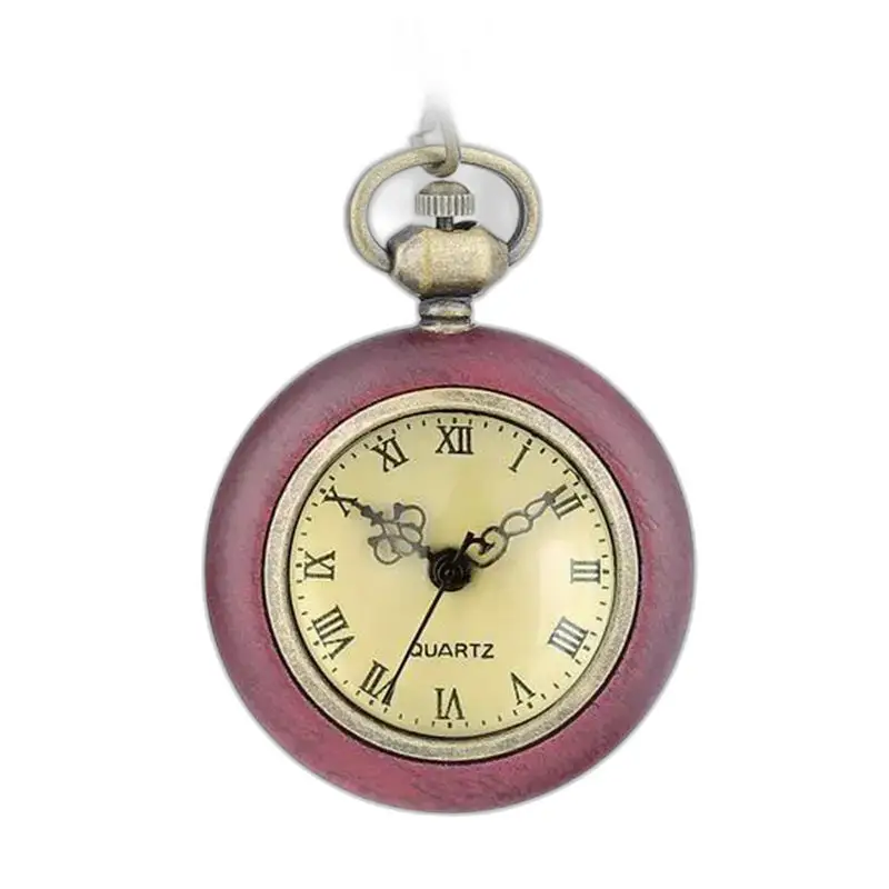 Modern houten kettinghorloge met open wijzerplaat, kastanjebruin horloge en Romeinse cijfers