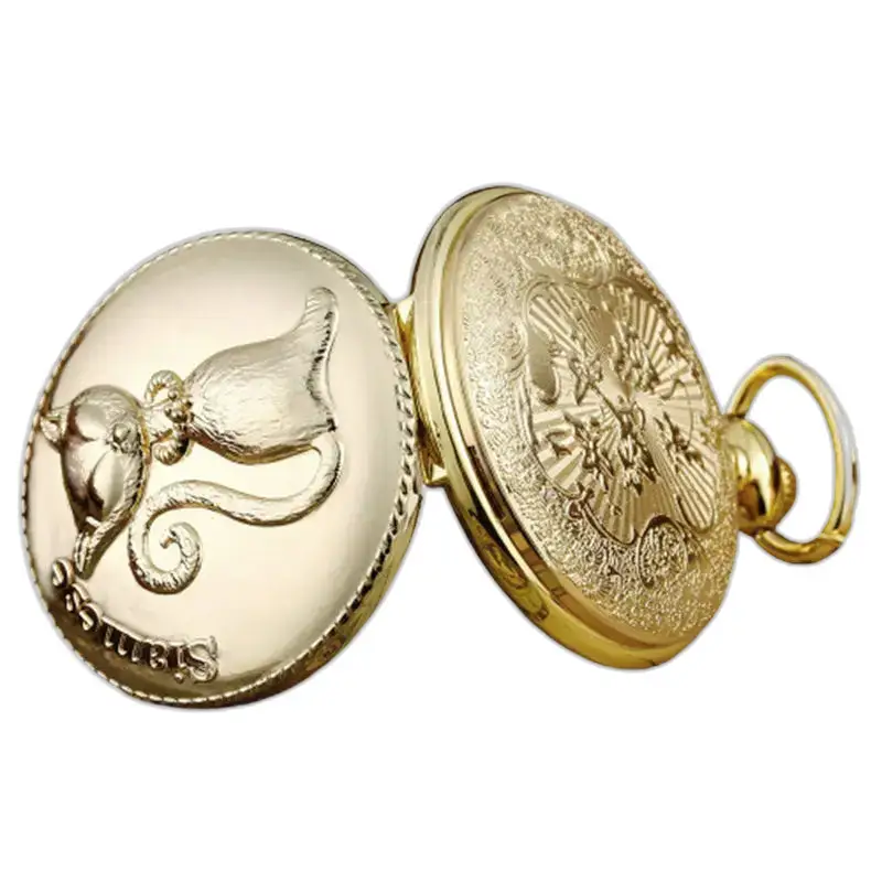 Fancy Gold Chinese Cat kettinghorloge met een gouden zakhorloge en sterrenbeeld
