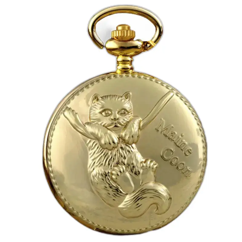 Fancy Gold Chinese Cat-kettinghorloge met een elegant gouden kattenontwerp