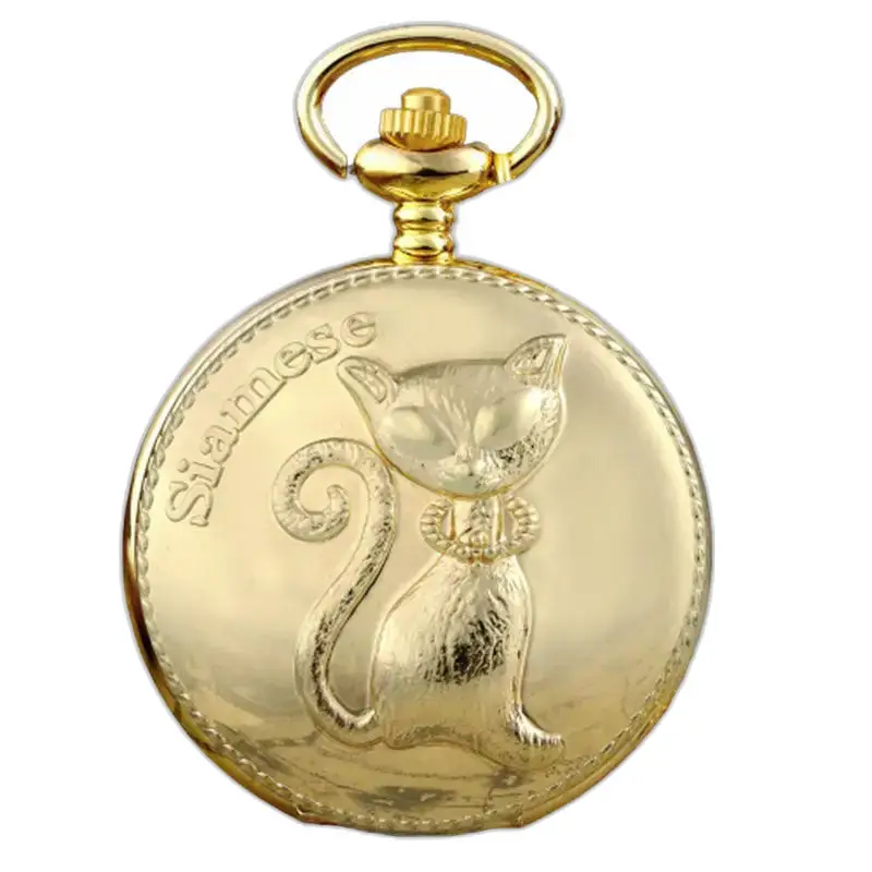 Fancy gouden Chinese kattenkettinghorloge met elegant kattenpatroon